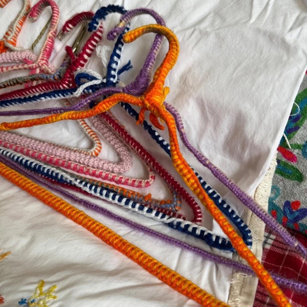 Handmade Hangers Pillowcase Set OS Multi Vintage Crochet Embroidery Cottagecore